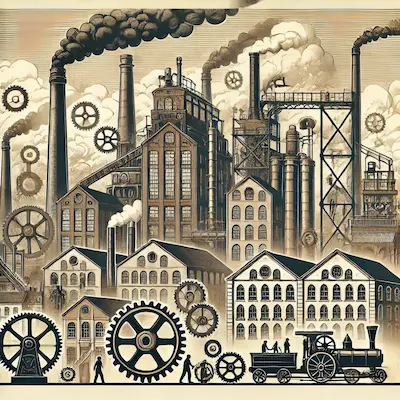 Ilustración generada por IA que simboliza la revolución industrial