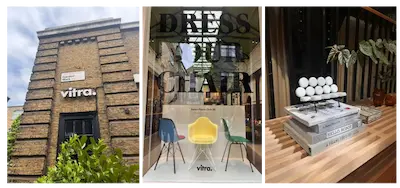 Entrada de Vitra Londres  / Escaparate de Vitra, Londres  / Maqueta del Marshmallow sofa de George Nelson en Vitra.