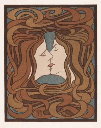 El beso, grabado en madera por Peter Behrens 1898